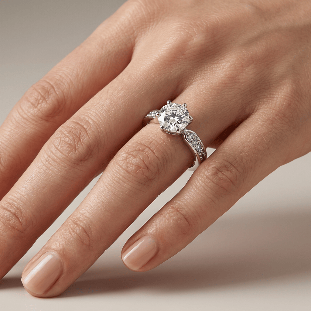 Anel ajustável Rose Gold com diamantes pave redondos da Rose & Oliver, design elegante e delicado para ocasiões especiais.