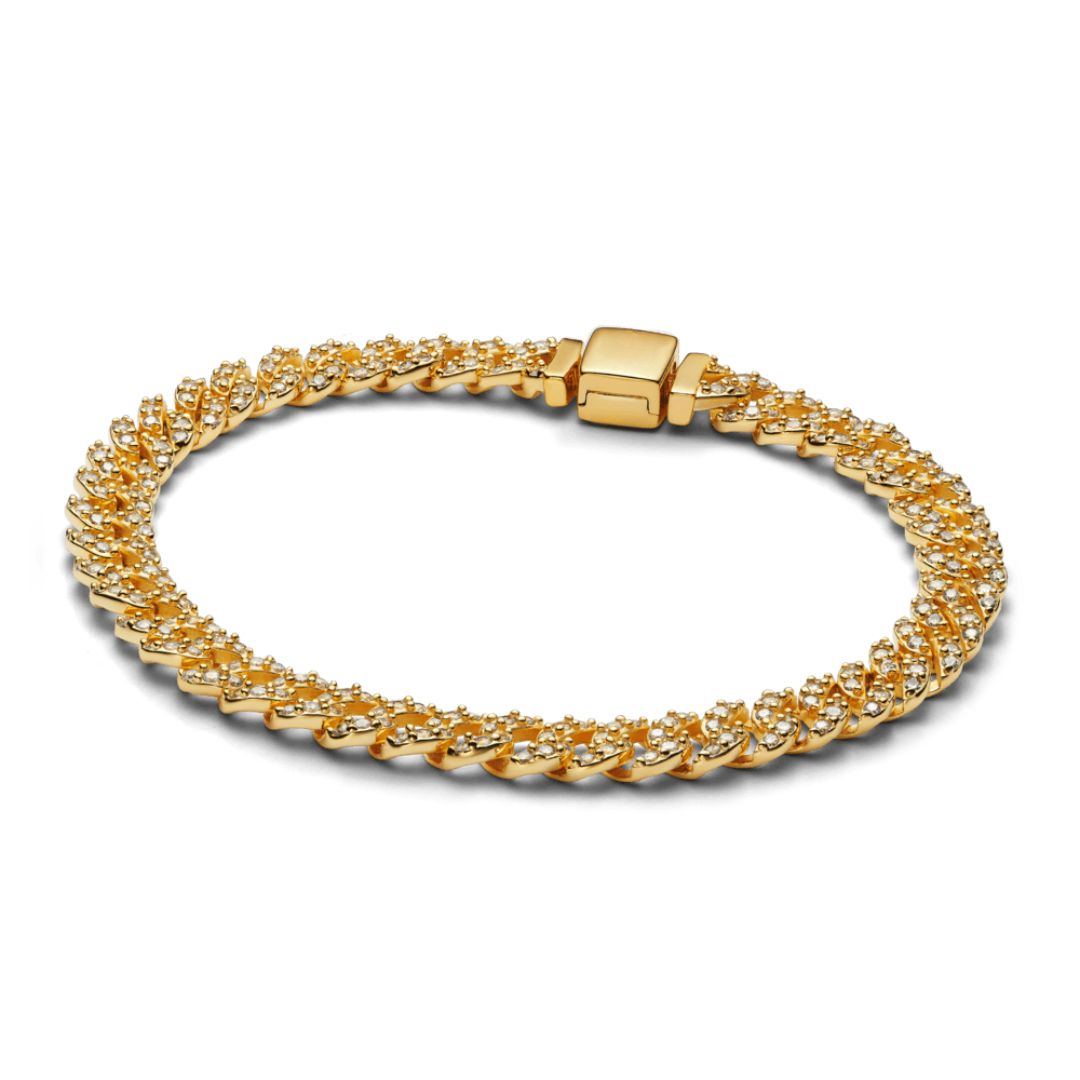 Pulsera Cubana Pave Rose & Oliver en oro, con detalles brillantes y acabado elegante, perfecta para looks sofisticados.