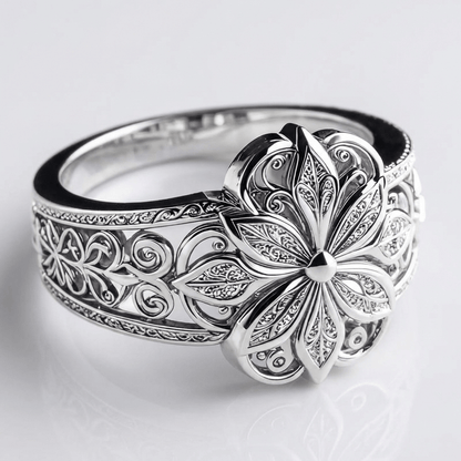 Anillo de plata con flor de circonita de Rose & Oliver, detalles delicados con acabado brillante y diseño elegante.