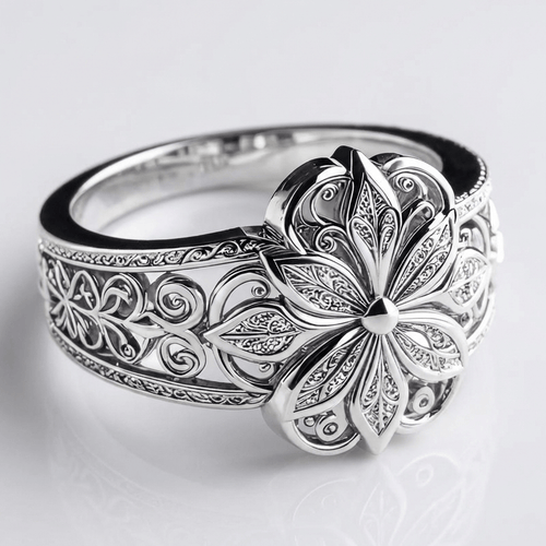 Anillo de plata con flor de circonita de Rose & Oliver, detalles delicados con acabado brillante y diseño elegante.