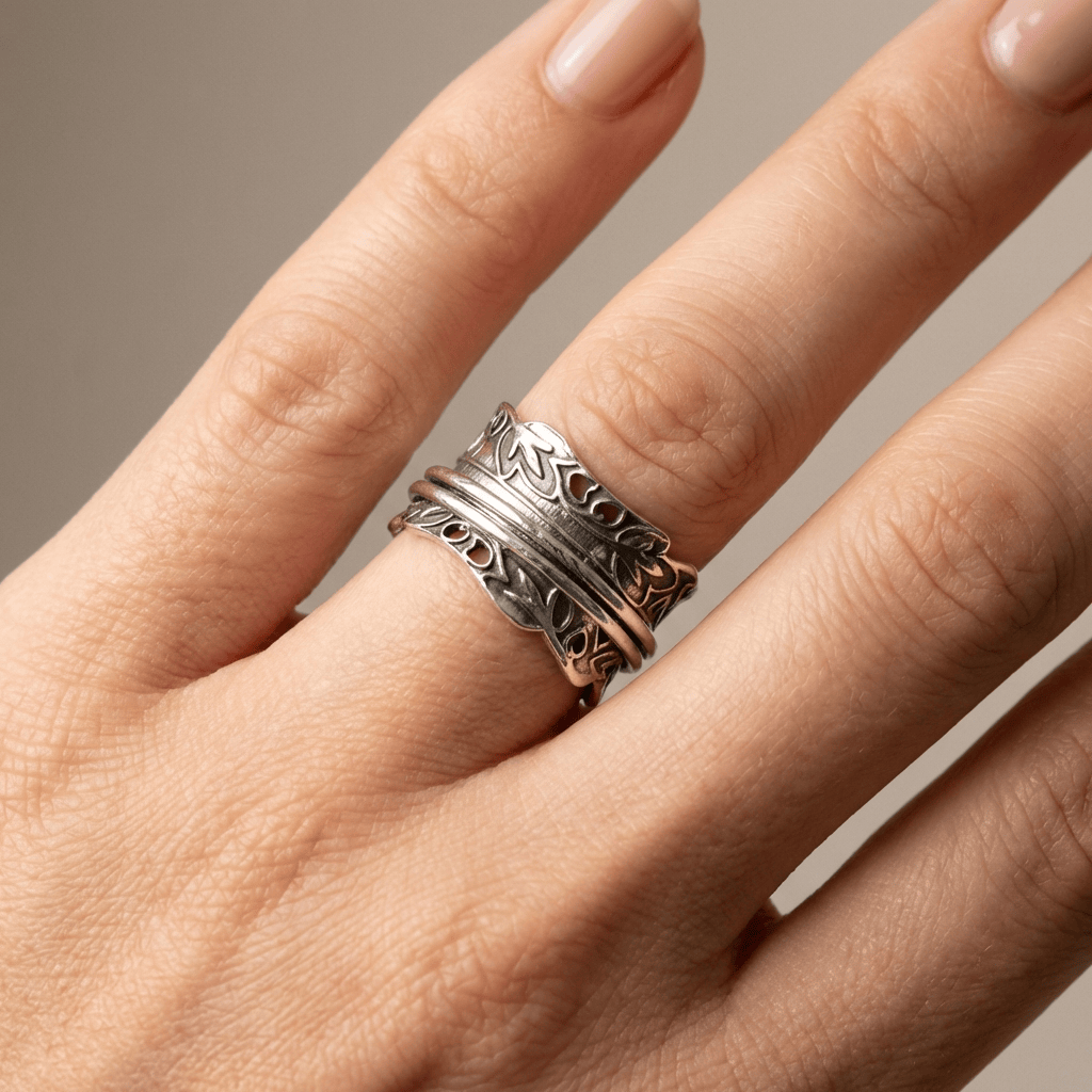 Conjunto de anillos de plata con circonia, en capas, joya de la marca Rose & Oliver, mostrando detalles brillantes y elegantes.