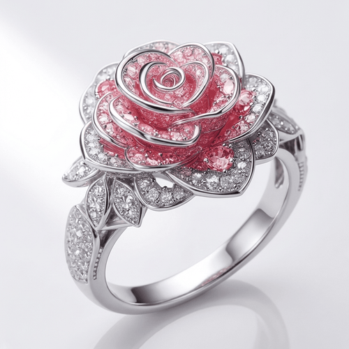 Anillo Rose Nostalgia Rose & Oliver con acabado delicado y detalles en rosa, mostrando el diseño elegante en la mano.