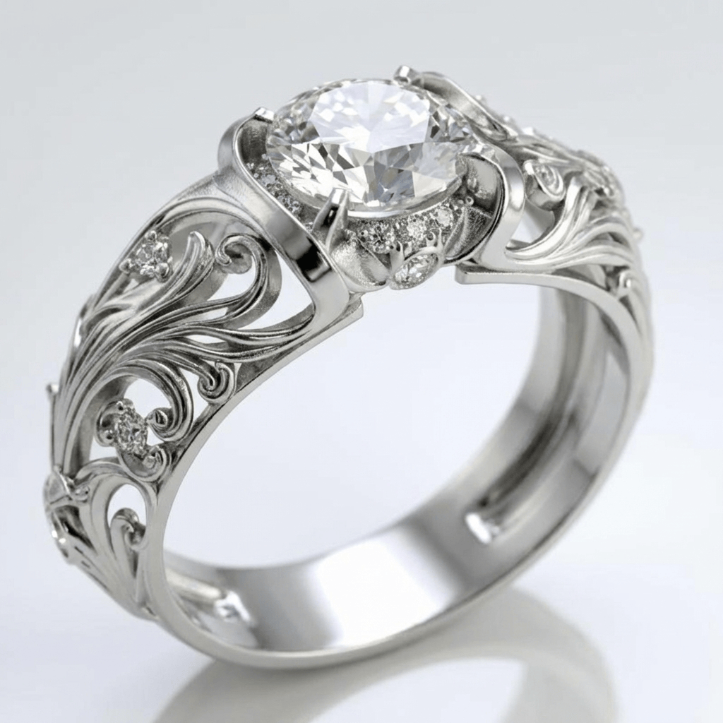 Anillo vintage de plata Rose & Oliver, con diseño elegante y detalles clásicos, destacándose por su acabado pulido y estilo sofisticado.