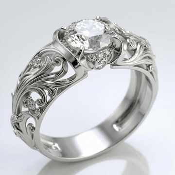 Anel vintage prata Rose & Oliver com design elegante e detalhes clássicos, destaque para acabamento polido e estilo sofisticado.