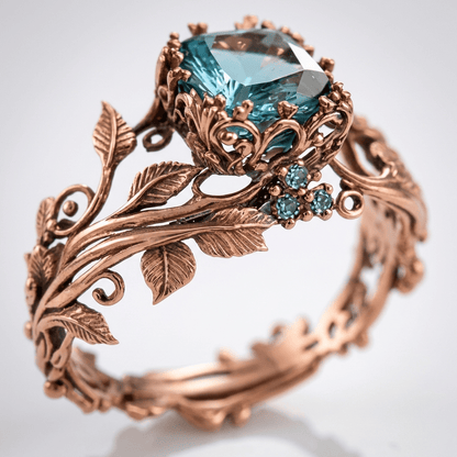 Anillo Oro Rosa Bosque Encantado de Rose & Oliver con detalles delicados de hojas y naturaleza en acabado rosé.