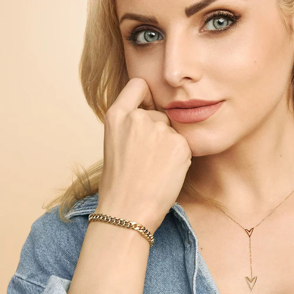 Pulsera de oro Cuban Estate™ de Rose & Oliver, con eslabones gruesos y acabado brillante, estilo sofisticado y elegante