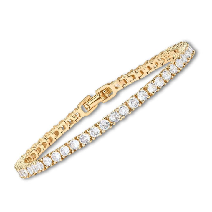 Pulseira de tênis dourada Rose & Oliver com elos delicados e acabamento brilhante, ideal para acessórios elegantes.