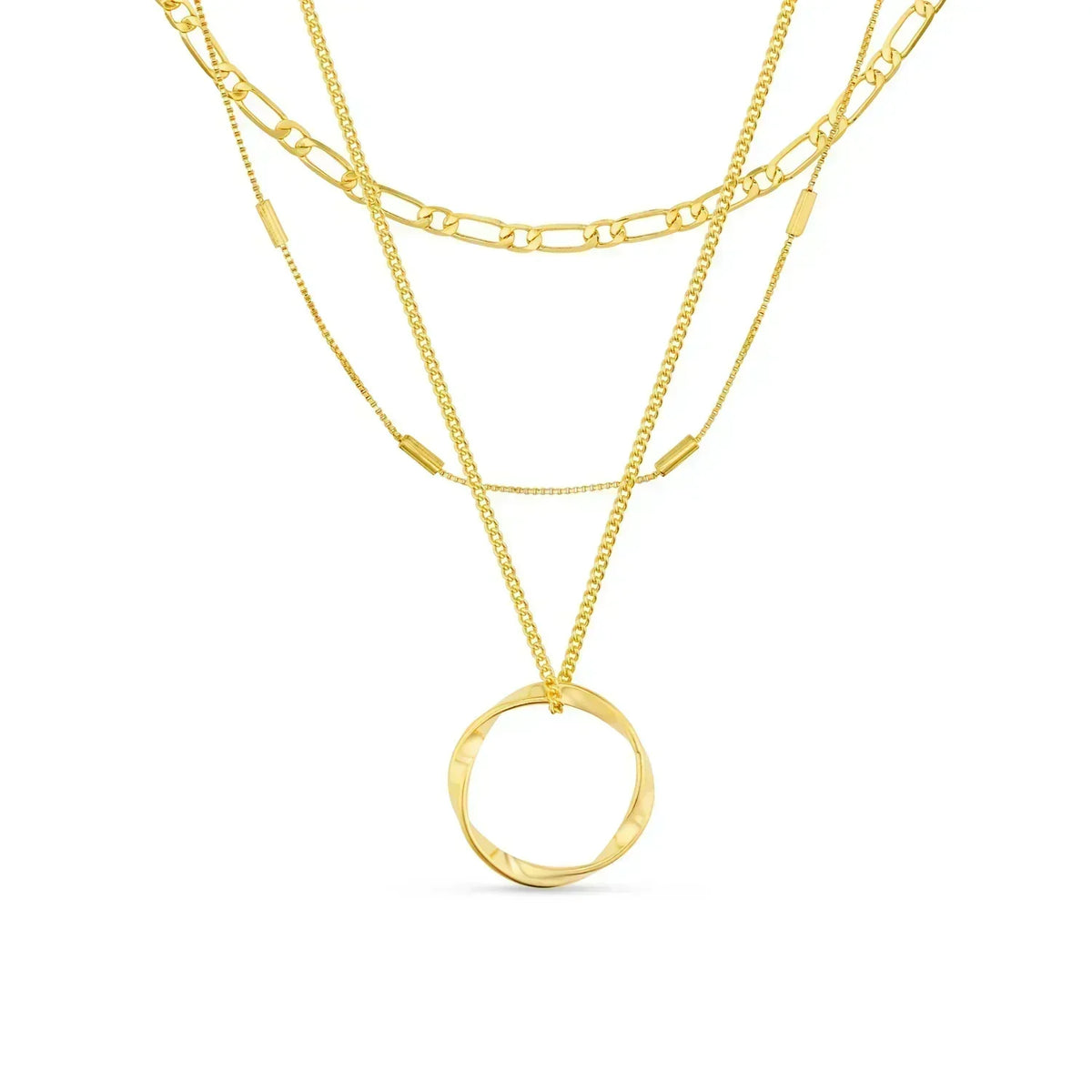 Halskette Circa™ mit drei Reihen offener goldener Kreise von Rose & Oliver, elegantes und zartes Design.