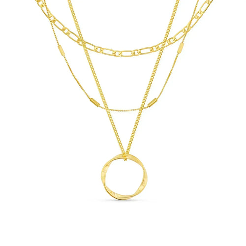 Halskette Circa™ mit drei Reihen offener goldener Kreise von Rose & Oliver, elegantes und zartes Design.